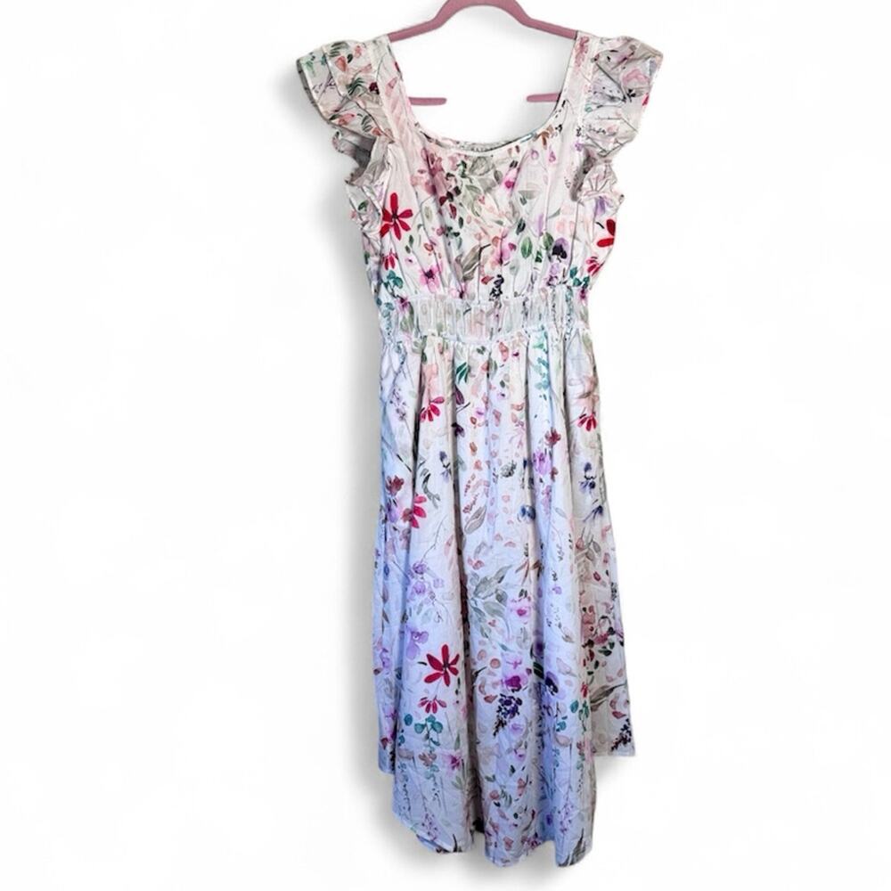 Hayden White Pink Floral Midi Dress Womens M Ruffled Coquette Cottage Core